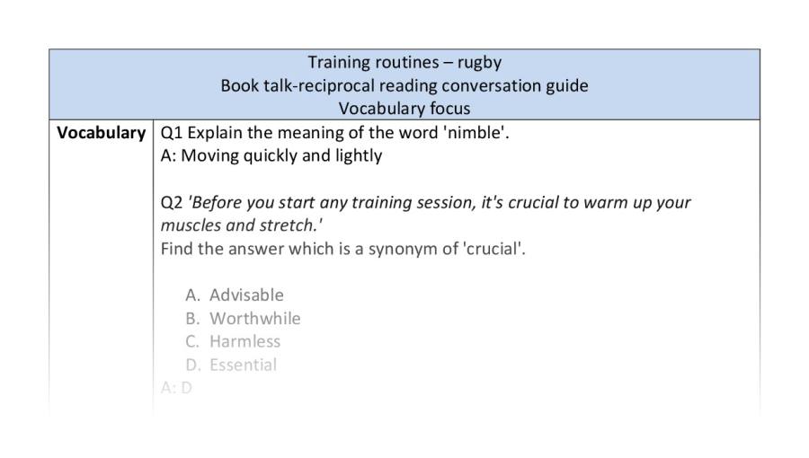 Recioprocal - vocabulary - Training routines - rugby