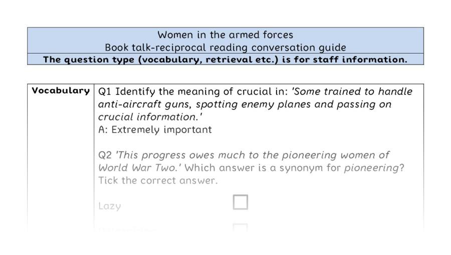Reciprocal reading - VRSIPE - Women in the armed forces