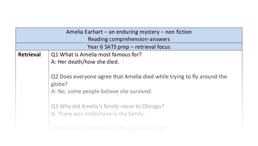 Reading comprehension- Amelia Earhart - retrieval