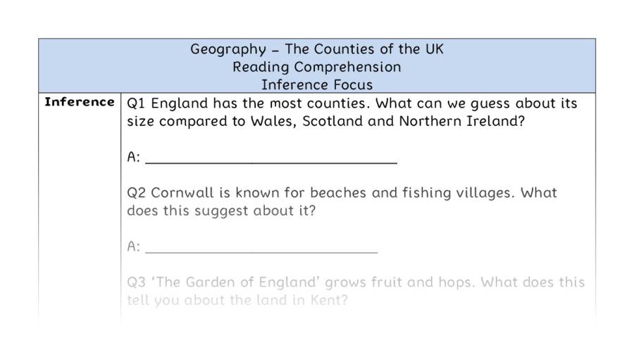 The Counties of the UK - Reading Comprehension - Inference Focus