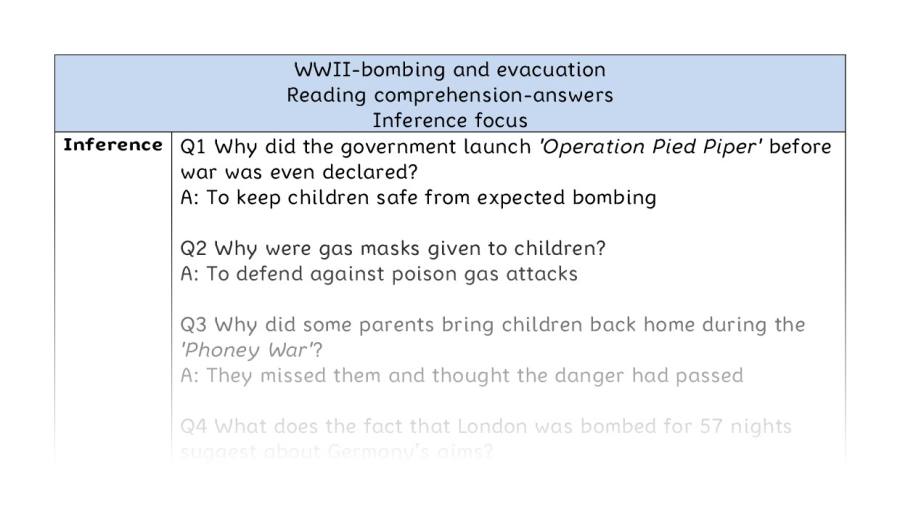 Reading comprehension - inference - WWII-bombing and evacuation - answers