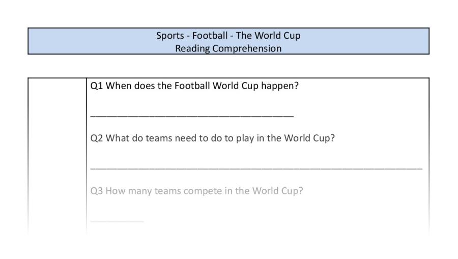 Reading Comprehension - The World Cup - Retrieval Focus
