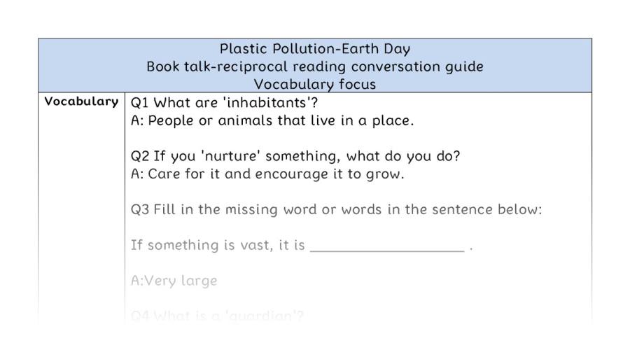 Reciprocal reading-Earth Day-vocabulary