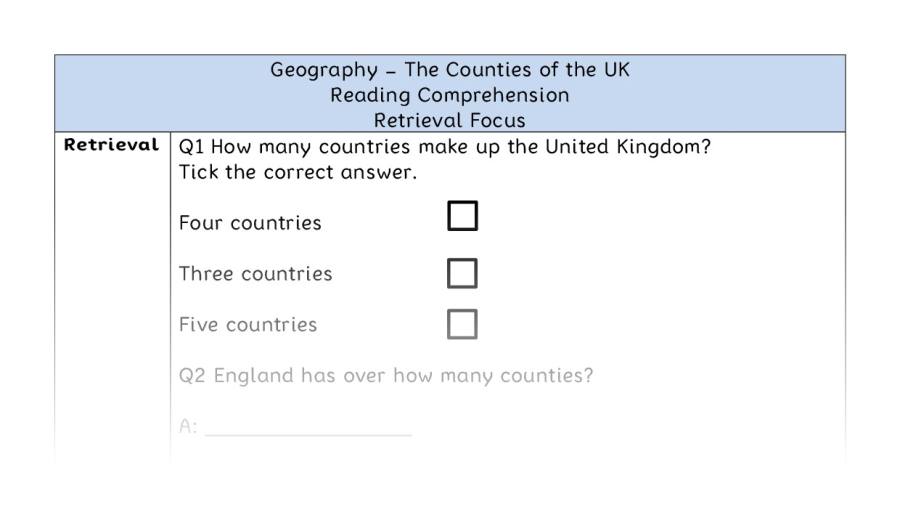 The Counties of the UK - Reading Comprehension - Retrieval Focus