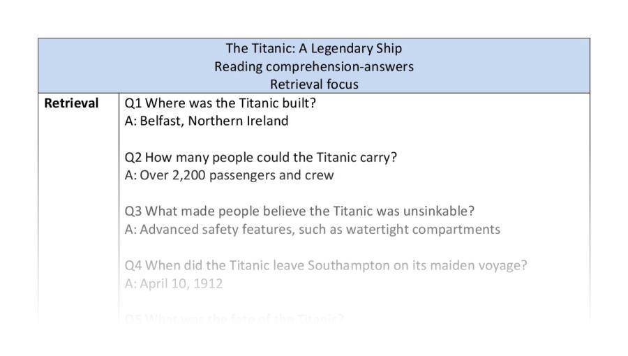 Reading comprehension-The Titanic-retrieval - answers