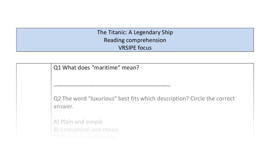 Reading comprehension-The Titanic-VRSIPE