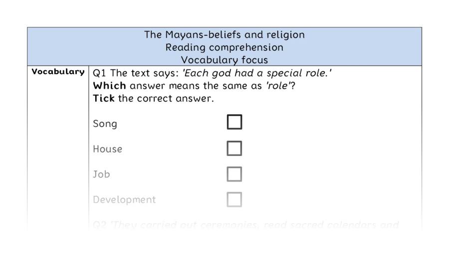 Reading comprehension - vocabulary - The Mayans-beliefs and religion