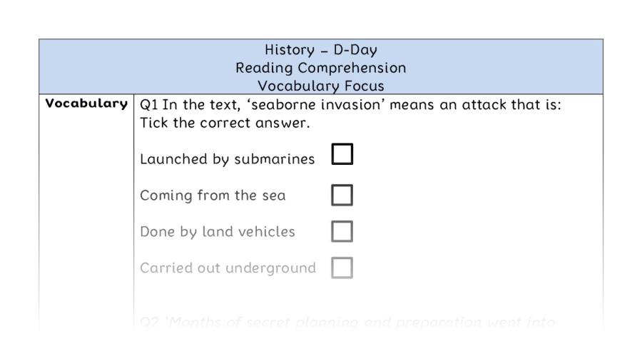 D-Day - Reading Comprehension - Vocabulary Focus