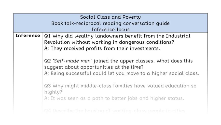 Reciprocal reading - inference - Social Class and Poverty