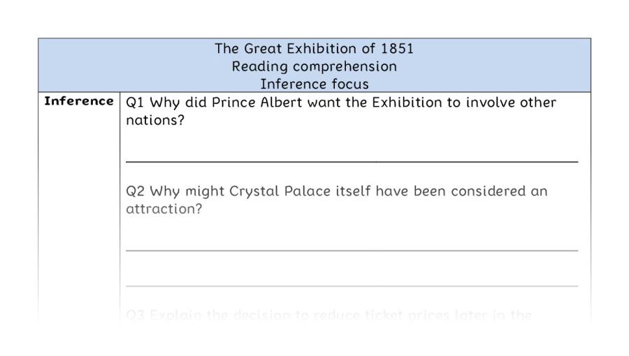 Reading comprehension - inference - The Great Exhibition of 1851