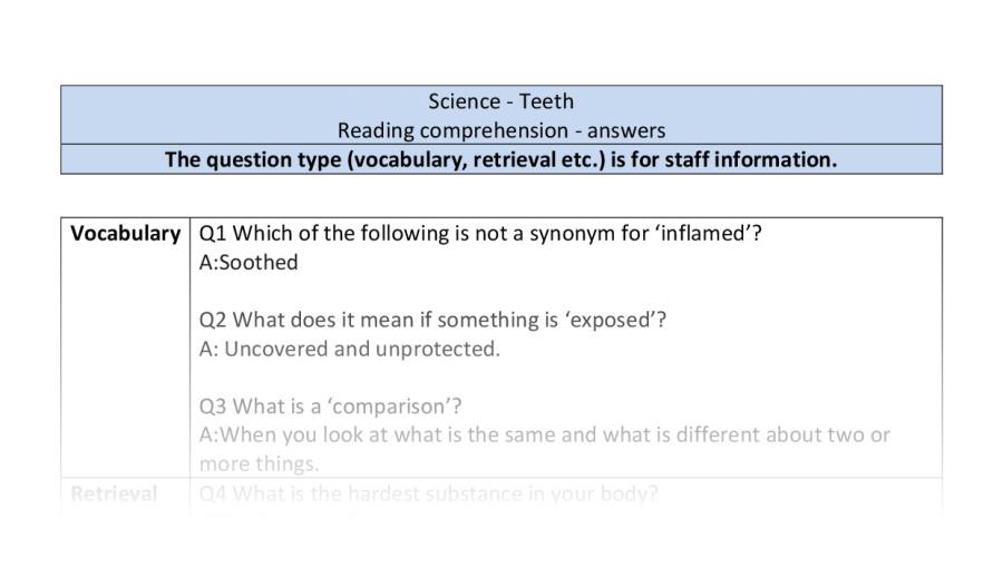 Reading comprehension-Teeth-VRSIPE-answers