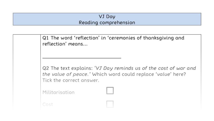 Reading comprehension - VRSIPE - VJ Day