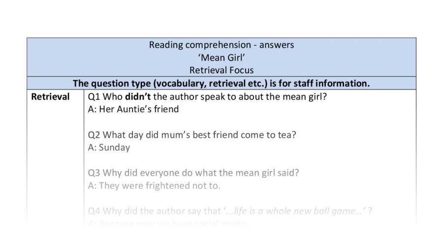 Reading comprehension-Mean Girl-Retreival-answers