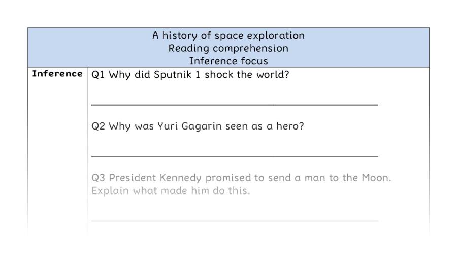 Reading comprehension - inference - A history of space exploration