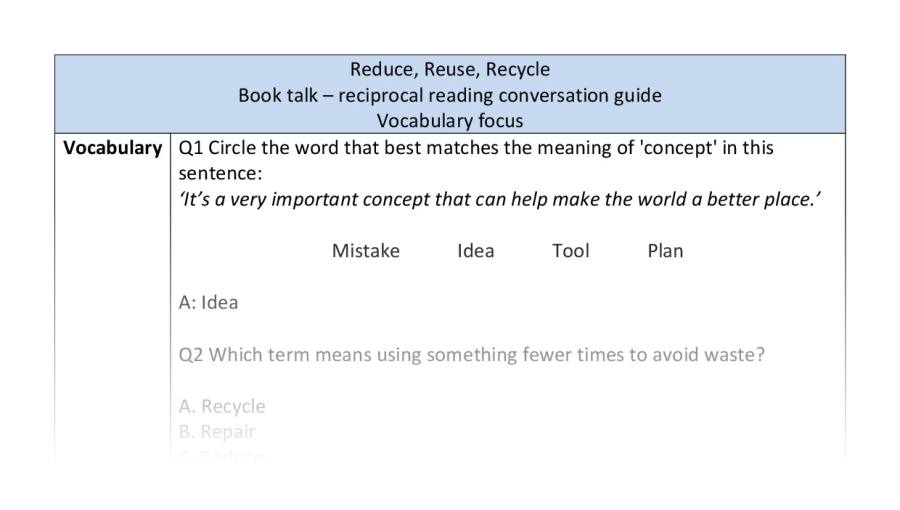 Reciprocal reading - vocabulary - Reduce, Reuse, Recycle