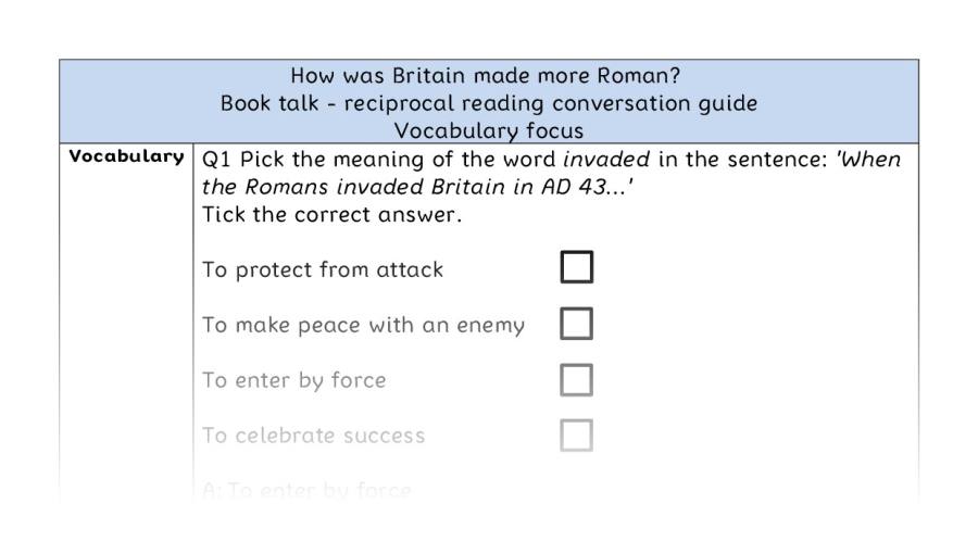Reciprocal reading - vocab - How was Britain made more Roman