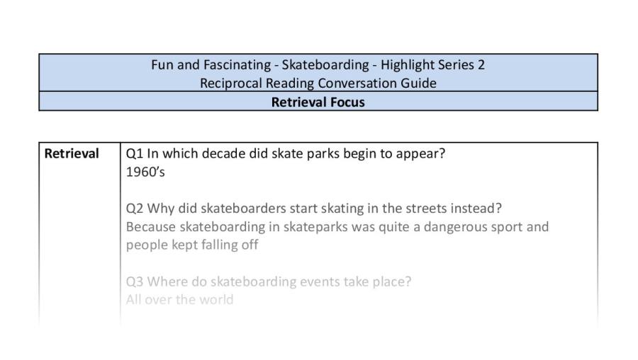 Reciprocal Reading Conversation - Skateboarding - Highlight series 2 - Retrieval Focus