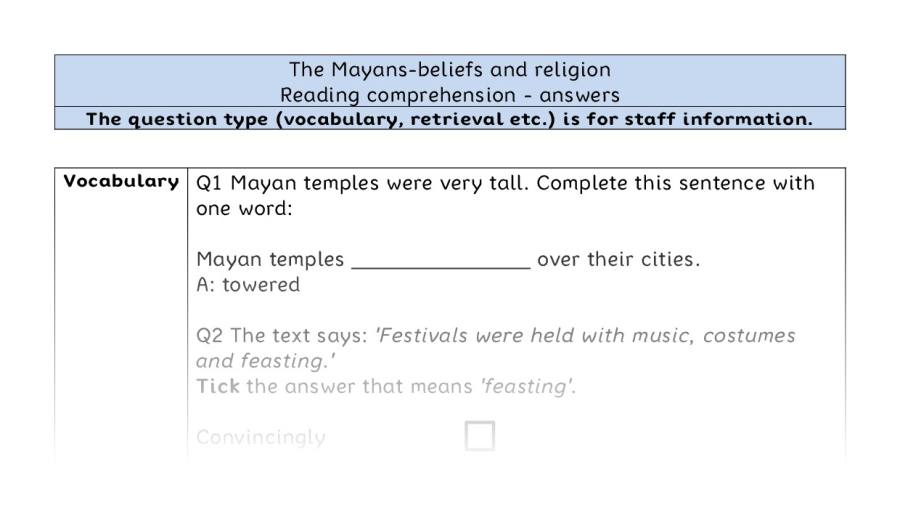 Reading comprehension VRSIPE - The Mayans-beliefs and religion - answers