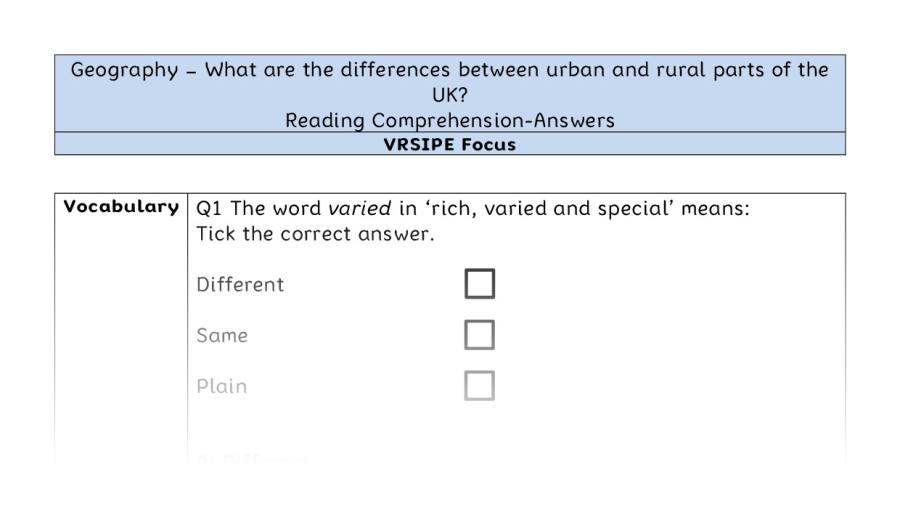 What are the differences between urban and rural parts of the UK - Reading Comprehension Answers - VRSIPE Focus