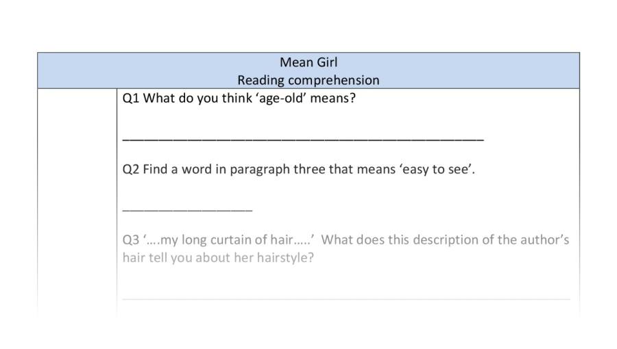 Reading comprehension-Mean Girl-VRSIPE