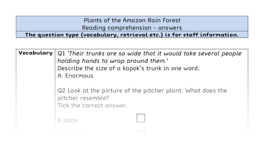 Reading comp-VRSIPE-Plants of the Amazon Rain Forest - answers