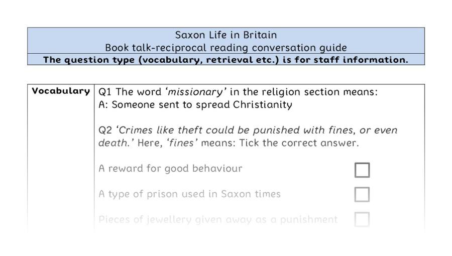 Reciprocal reading VRSIPE - Saxon Life in Britain