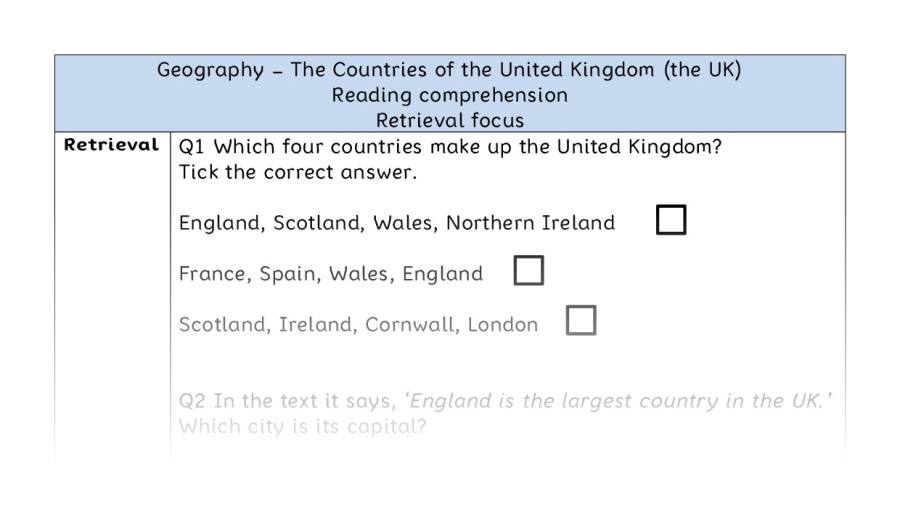 The Countries of the UK - Reading Comprehension - Retrieval Focus