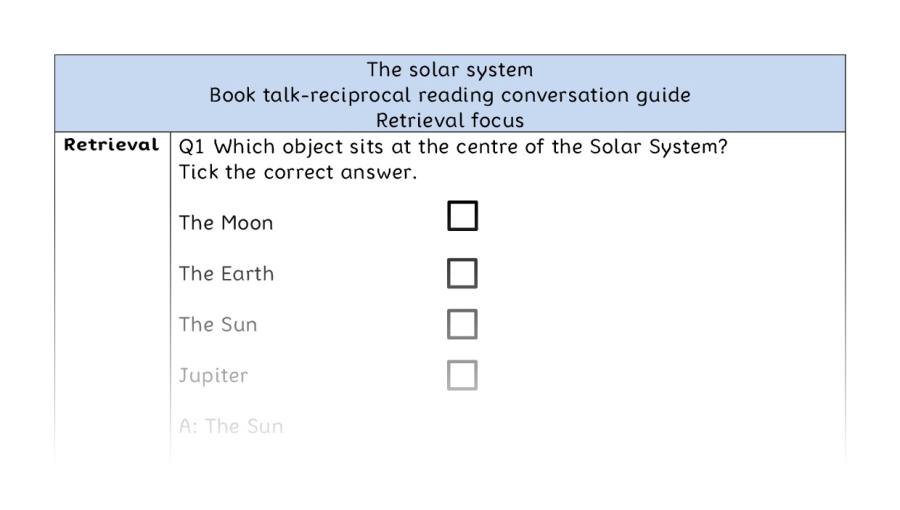 Reciprocal reading - retrieval - The solar system
