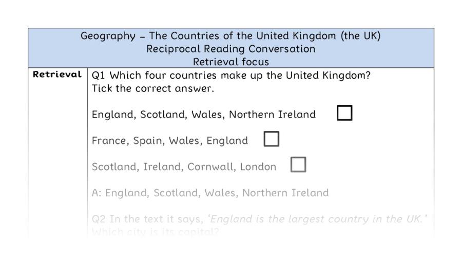 The Countries of the UK - Reciprocal Reading Conversation - Retrieval Focus