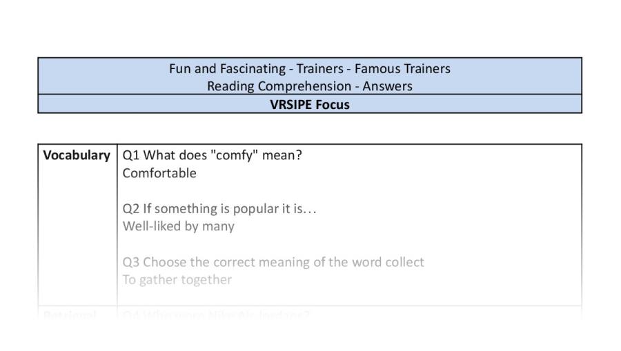 Reading Comprehension-VRSIPE-Famous Trainers-answers