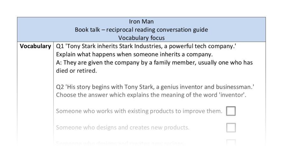 Reciprocal reading - vocabulary - Iron Man