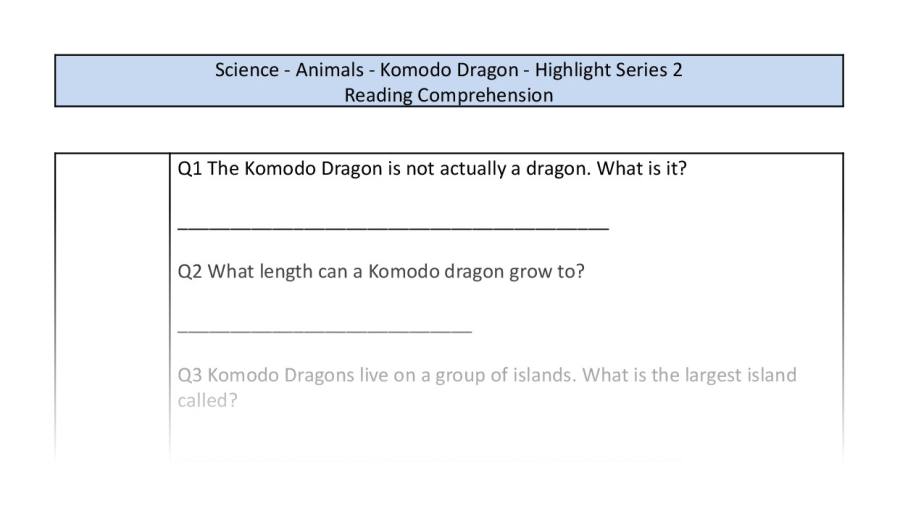 Reading Comprehension - Komodo Dragon - Retrieval Focus