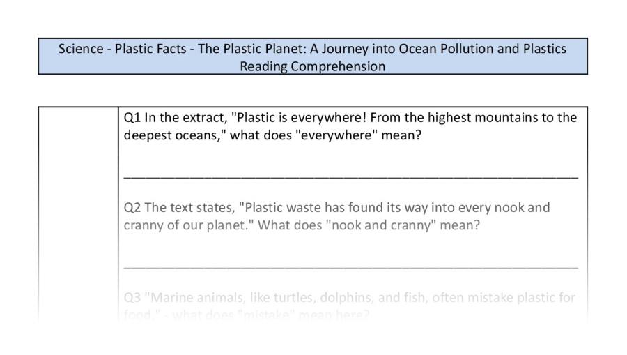 Reading comprehension-vocabulary-the plastic planet