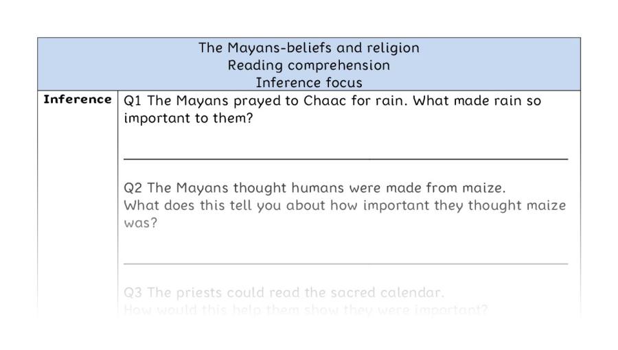 Reading comprehension - inference - The Mayans-beliefs and religion