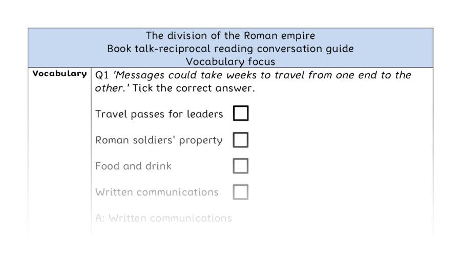 Reciprocal reading - vocabulary - The division of the Roman empire
