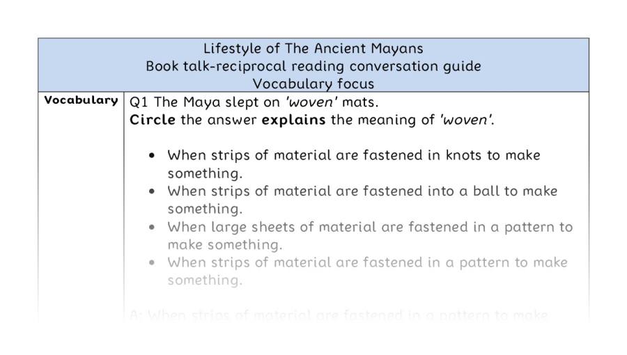Reciprocal -Lifestyle of The Ancient Mayans- vocabulary