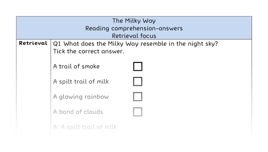 Reading comprehension - retrieval - The Milky Way - answers