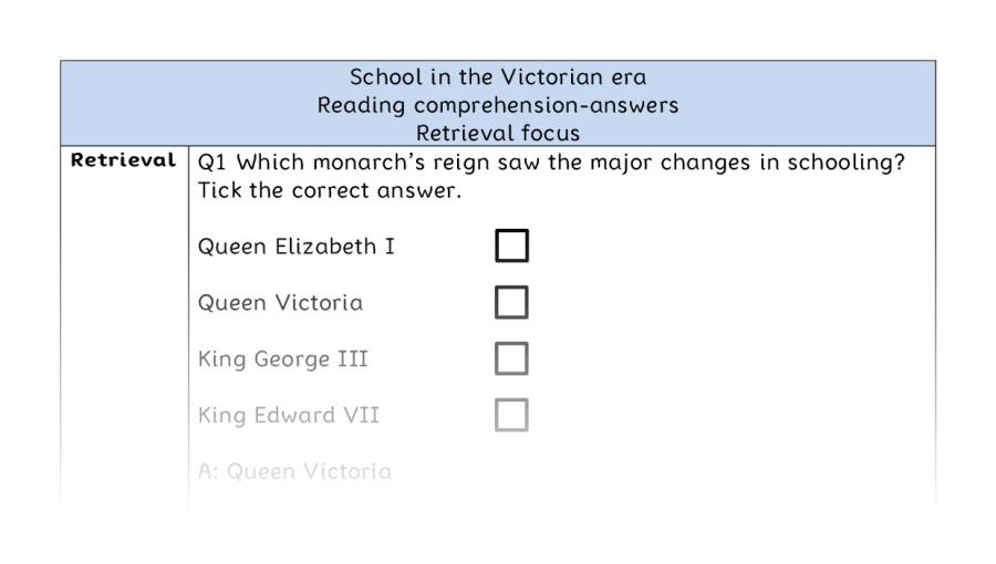 Reading comprehension - retrieval - School in the Victorian era - answers