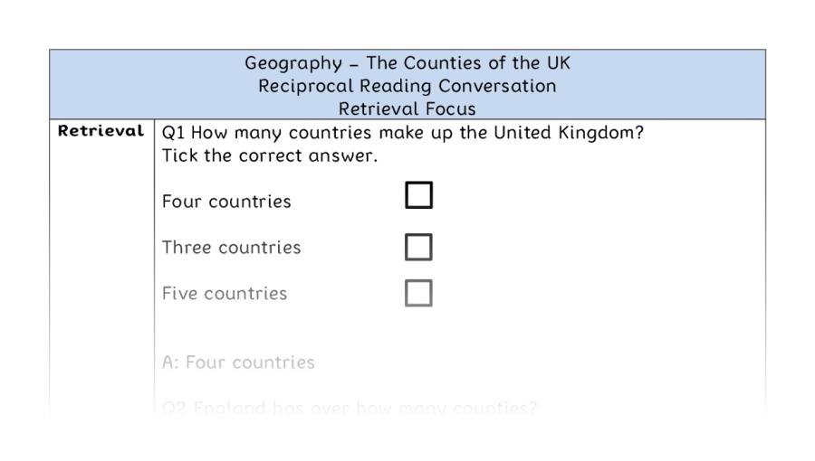 The Counties of the UK - Reciprocal Reading Conversation - Retrieval Focus