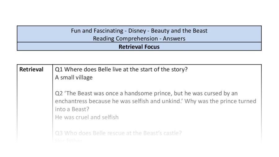 Reading Comprehension - Beauty and the Beast (2017) A Tale as Old as Time - Retrieval Focus