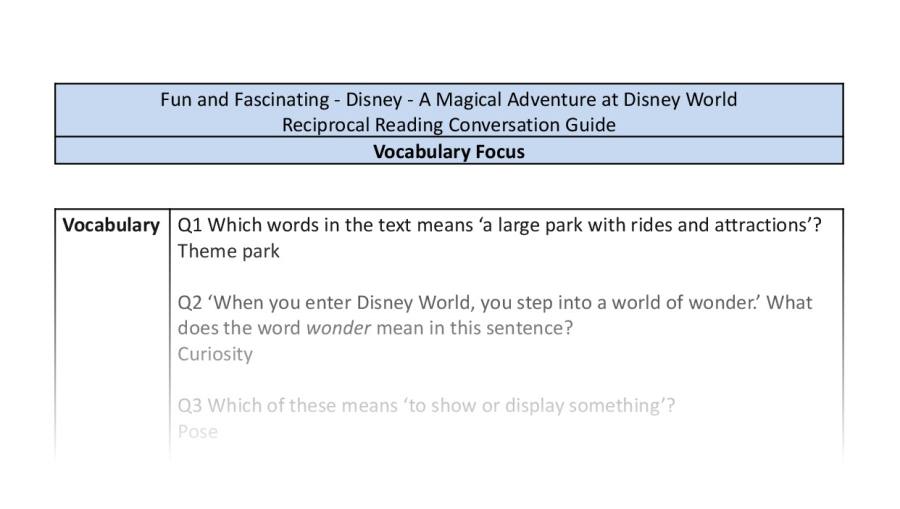 Reciprocal Reading Conversation - A Magical Adventure at Disney World - Vocabulary Focus