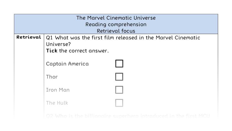 Reading comprehension - retrieval - The Marvel Cinematic Universe