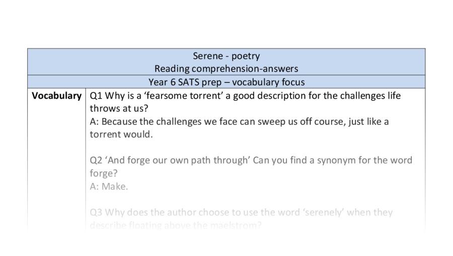Reading comprehension - vocabulary - Serene