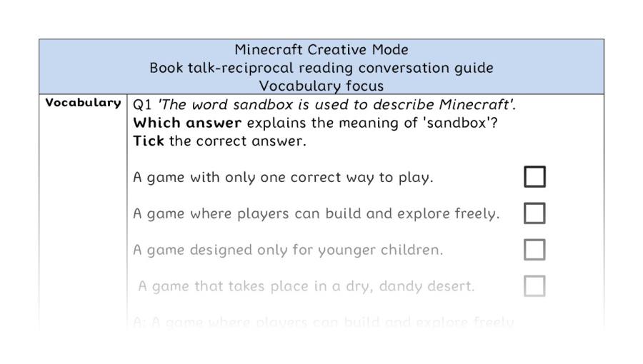Reciprocal reading - vocabulary - Minecraft Creative Mode