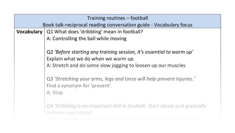 Reciprocal - vocabulary - Training routines - football