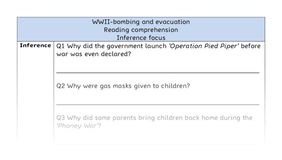Reading comprehension - inference - WWII-bombing and evacuation