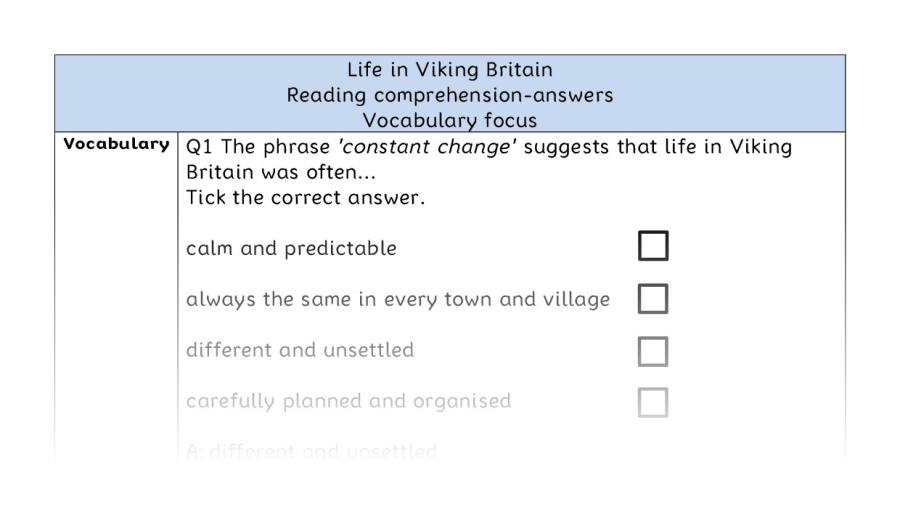 Reading comprehension - vocabulary - Life in Viking Britain - answers