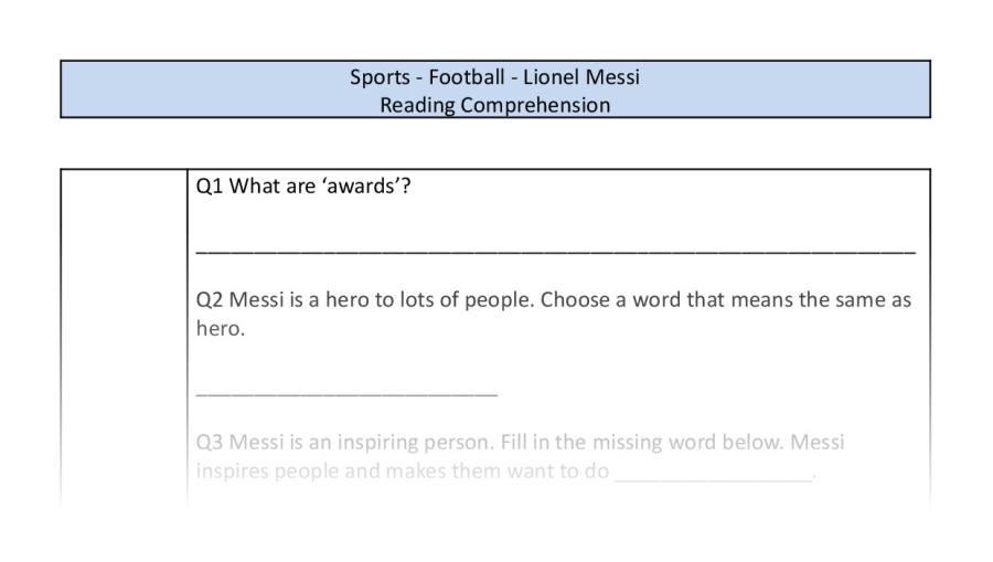 Reading Comprehension - Lionel Messi - VRSIPE Focus