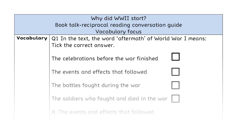 Reciprocal reading - vocabulary - Why did WWII begin