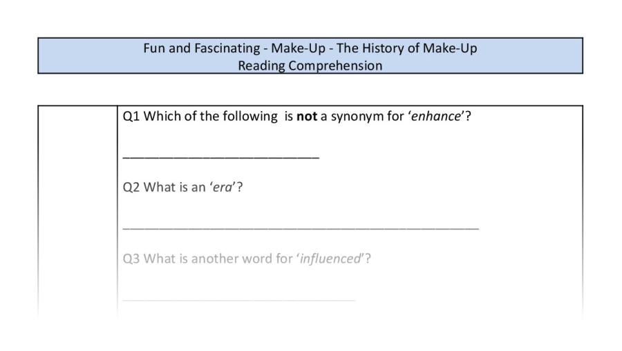 Reading comprehension-vocabulary-the history of make up